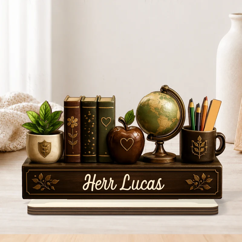 Lehrerin + Globus - Personalisiertes Geschenk | Holzaufsteller Mit Standfuß
