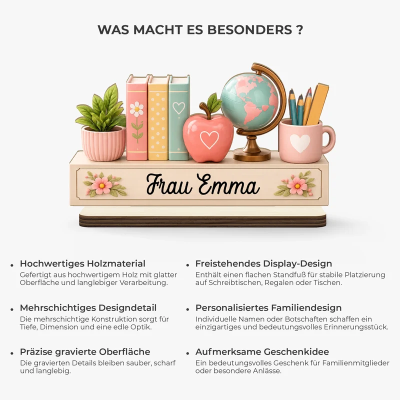 Lehrerin + Globus - Personalisiertes Geschenk | Holzaufsteller Mit Standfuß