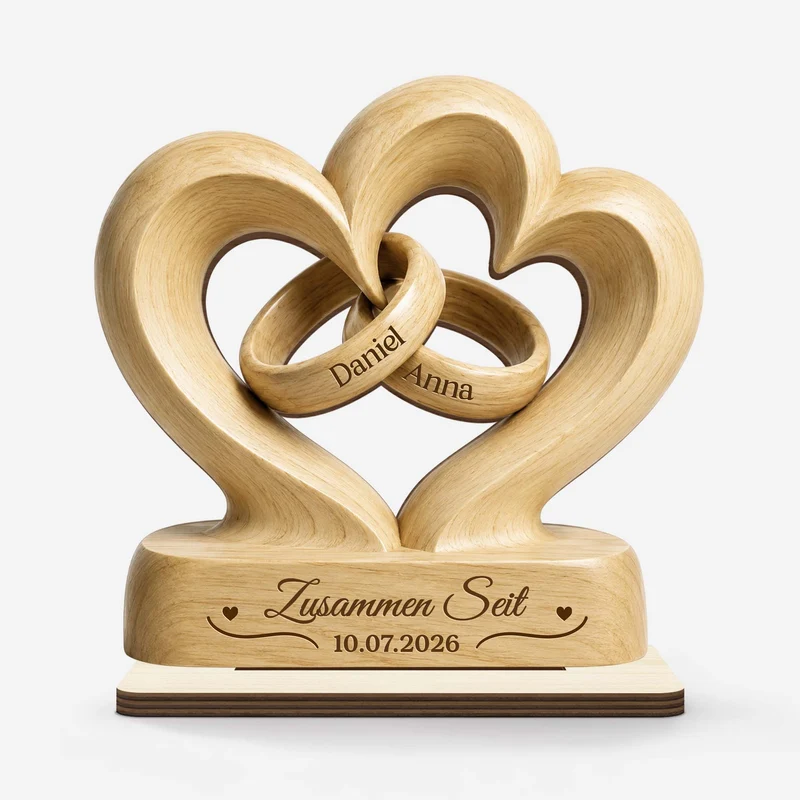 [3D-Optik] Zusammen Seit - Personalisierte Geschenke Paar | Holzaufsteller Mit Standfuß