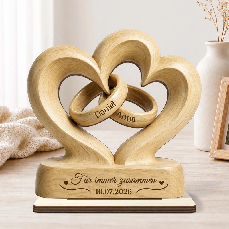 [3D-Optik] Zusammen Seit - Personalisierte Geschenke Paar | Holzaufsteller Mit Standfuß