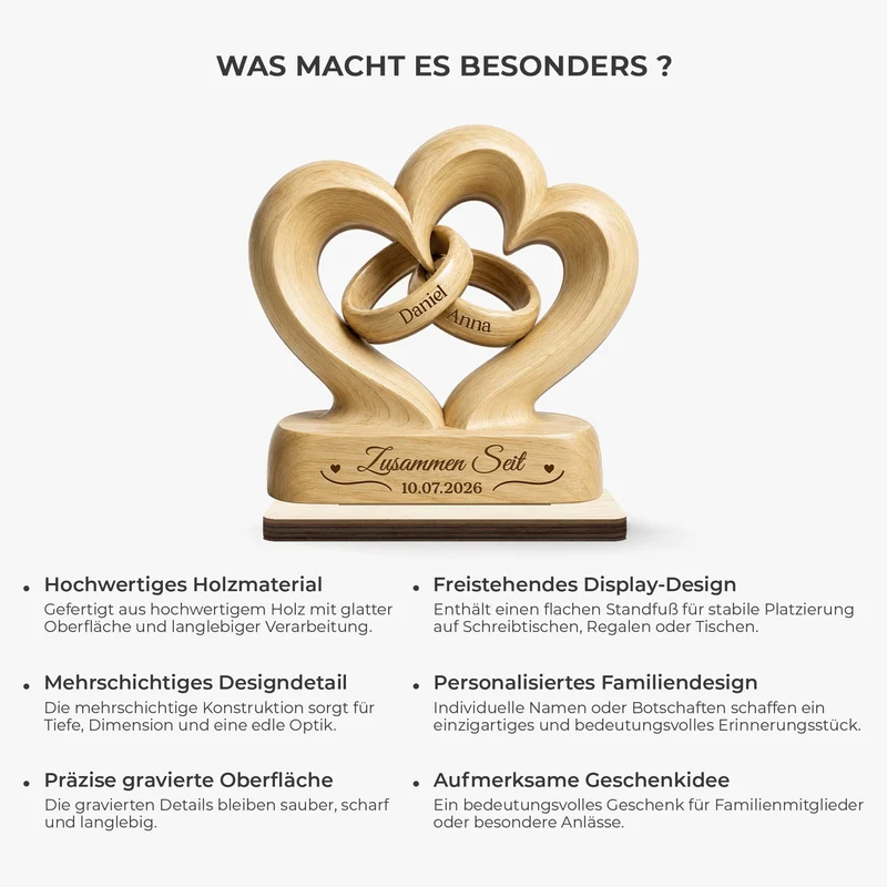 [3D-Optik] Zusammen Seit - Personalisierte Geschenke Paar | Holzaufsteller Mit Standfuß