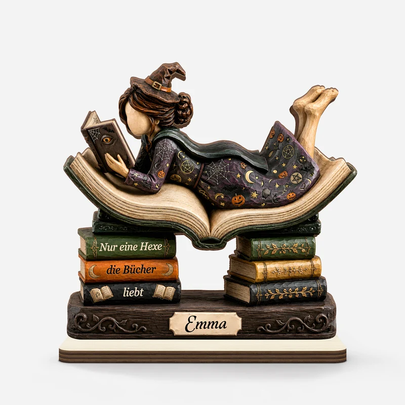 [3D-Optik] Nur Eine Hexe Die Bücher Liebt - Personalisiertes Geschenk | Holzaufsteller Mit Standfuß Halloween