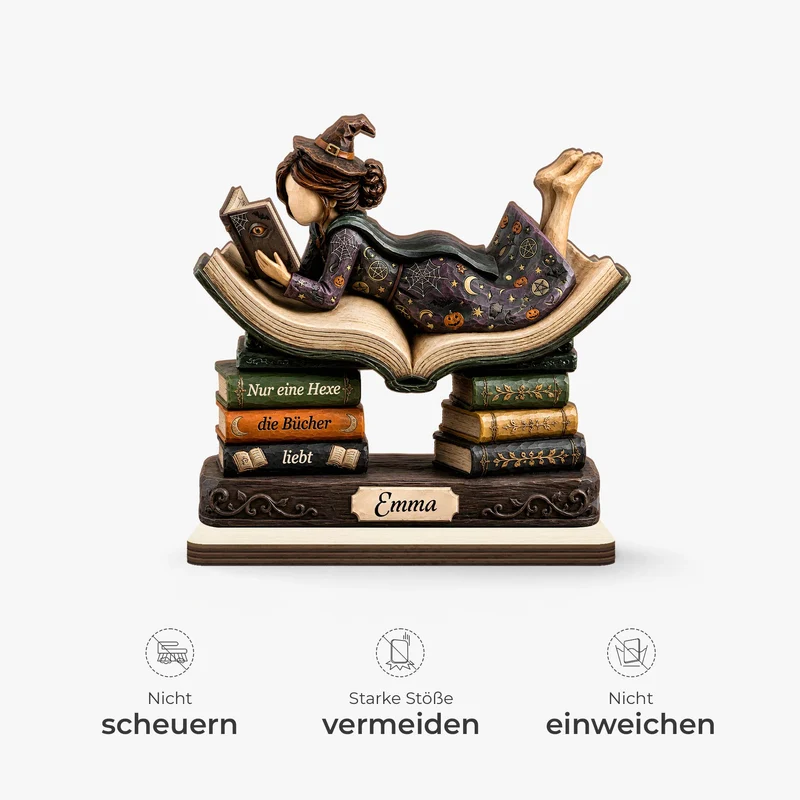 [3D-Optik] Nur Eine Hexe Die Bücher Liebt - Personalisiertes Geschenk | Holzaufsteller Mit Standfuß Halloween