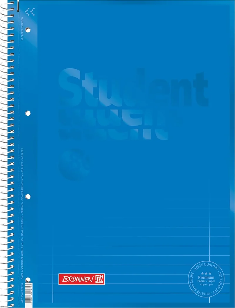 BRUNNEN Premium Collegeblock A4 - Azurblau mit Matt-Glanz-Effekt