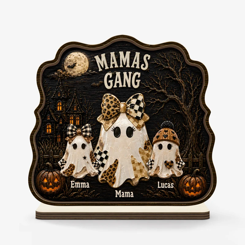 Mamas Gang Geist Halloween Herbst - Personalisiertes Geschenk | Holzaufsteller Mit Standfuß Mama Oma