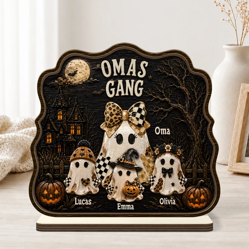 Mamas Gang Geist Halloween Herbst - Personalisiertes Geschenk | Holzaufsteller Mit Standfuß Mama Oma