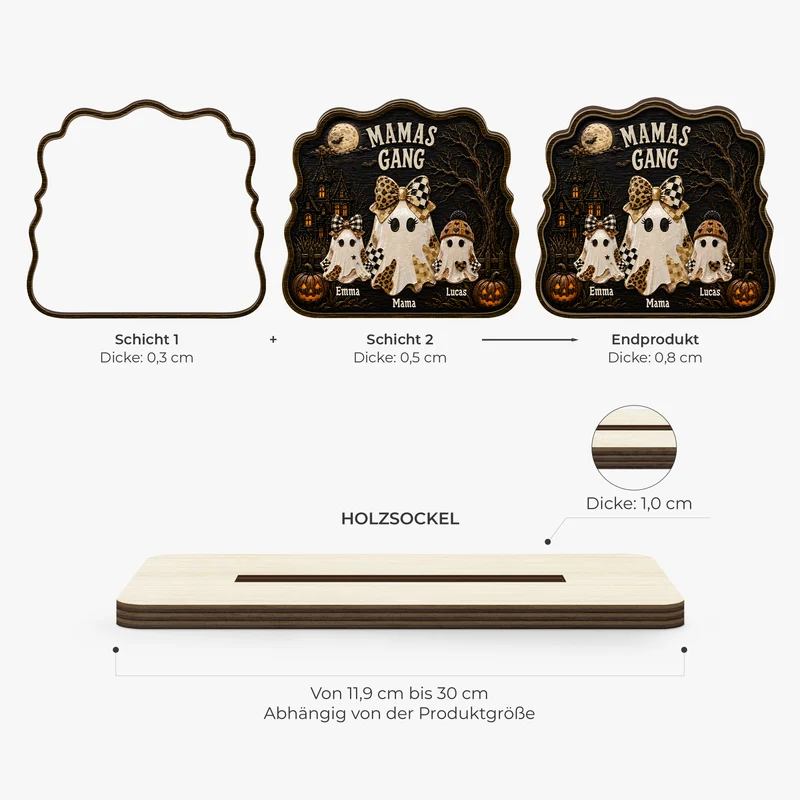 Mamas Gang Geist Halloween Herbst - Personalisiertes Geschenk | Holzaufsteller Mit Standfuß Mama Oma