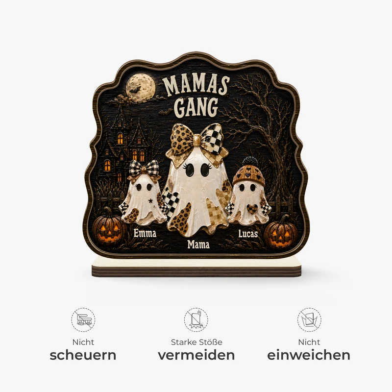 Mamas Gang Geist Halloween Herbst - Personalisiertes Geschenk | Holzaufsteller Mit Standfuß Mama Oma