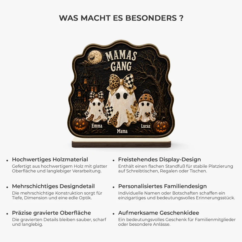 Mamas Gang Geist Halloween Herbst - Personalisiertes Geschenk | Holzaufsteller Mit Standfuß Mama Oma