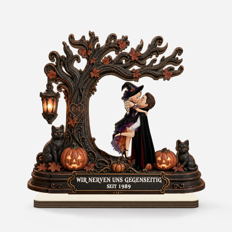 [3D-Optik] Vampir Pärchen - Personalisierte Geschenke Paar | Holzaufsteller Mit Standfuß Halloween