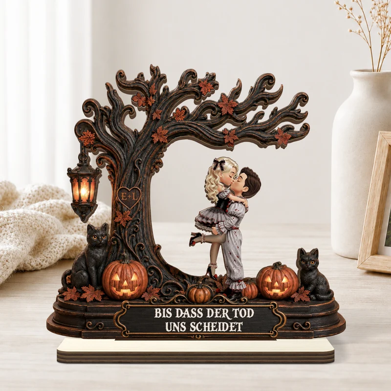 [3D-Optik] Vampir Pärchen - Personalisierte Geschenke Paar | Holzaufsteller Mit Standfuß Halloween