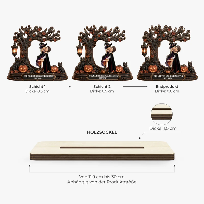 [3D-Optik] Vampir Pärchen - Personalisierte Geschenke Paar | Holzaufsteller Mit Standfuß Halloween