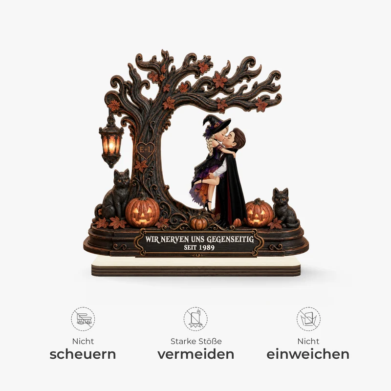 [3D-Optik] Vampir Pärchen - Personalisierte Geschenke Paar | Holzaufsteller Mit Standfuß Halloween