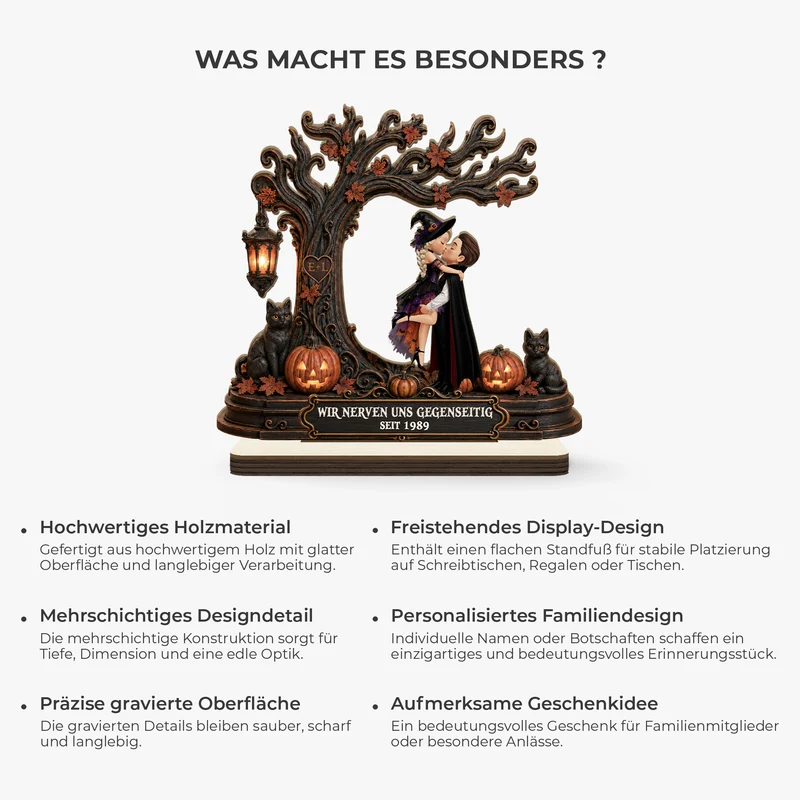 [3D-Optik] Vampir Pärchen - Personalisierte Geschenke Paar | Holzaufsteller Mit Standfuß Halloween