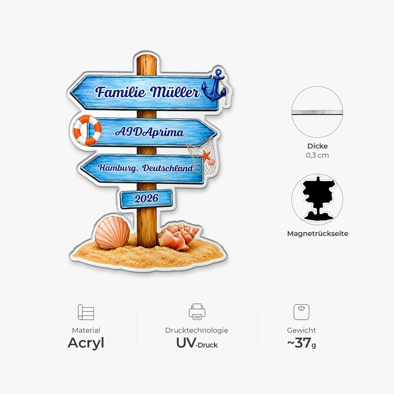 Reise + Anker - Personalisiertes Geschenk | Acryl Magnet