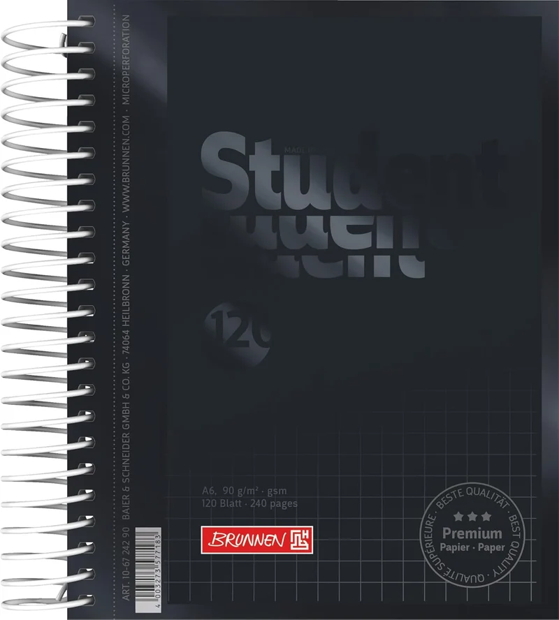Premium Collegeblock A6 kariert - Onyx Matt-Glanz Design