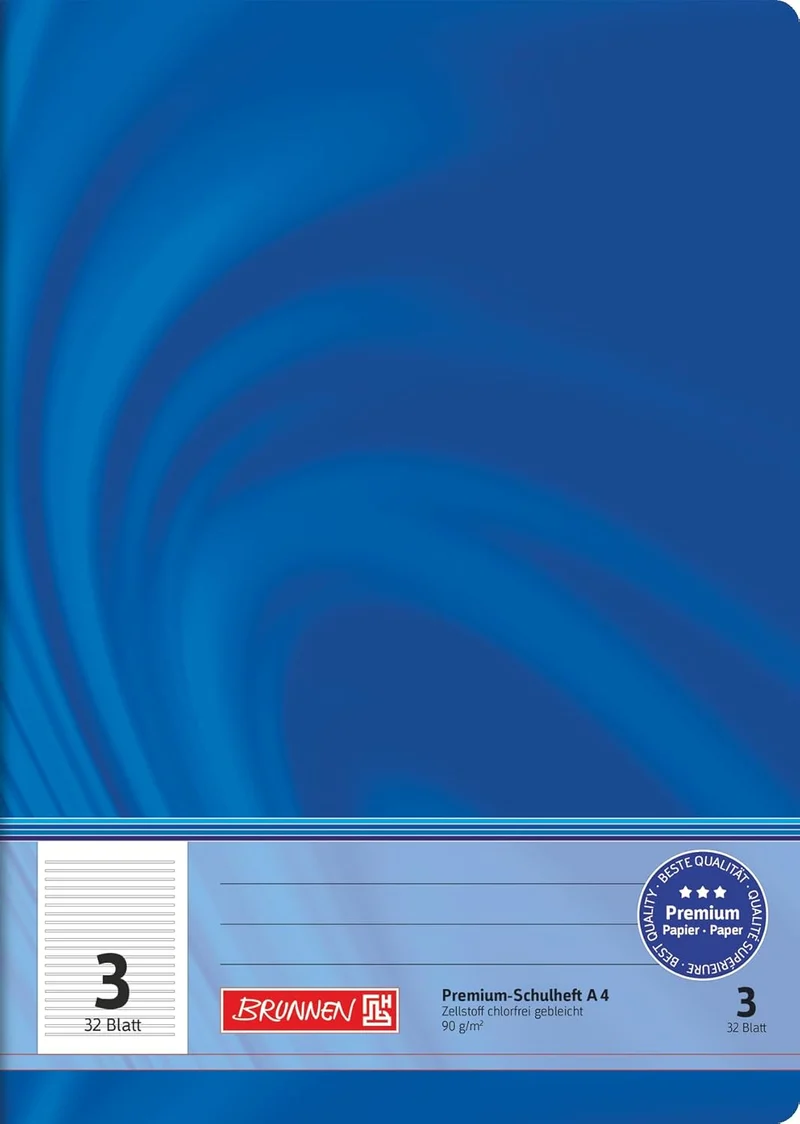 BRUNNEN Premium Schulheft A4 - (Lin. 3) - 32 Blatt Qualitätspapier