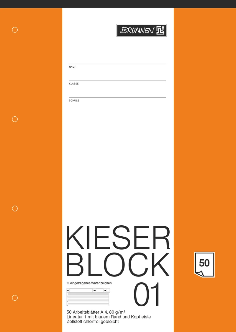 BRUNNEN KIESER-Block DIN A4 Lineatur 01 Kontrastlineatur 50 Blatt