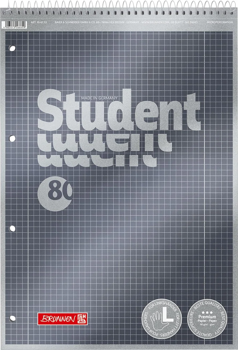 BRUNNEN Collegeblock STUDENT Premium A4 kariert - Made in Germany