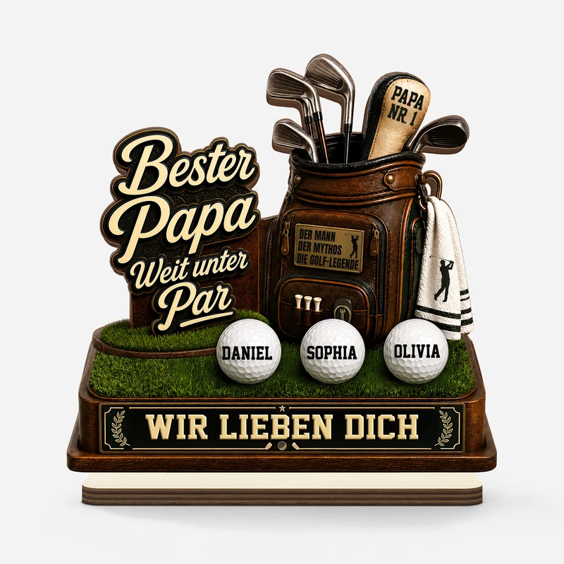 Bester Papa Weit Unter Par Golf - Personalisierte Vatertagsgeschenke | Holzaufsteller Mit Standfuß Papa Opa
