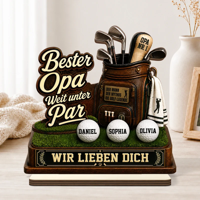 Bester Papa Weit Unter Par Golf - Personalisierte Vatertagsgeschenke | Holzaufsteller Mit Standfuß Papa Opa