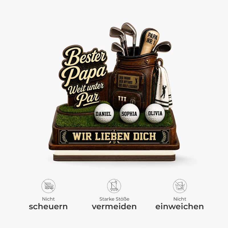 Bester Papa Weit Unter Par Golf - Personalisierte Vatertagsgeschenke | Holzaufsteller Mit Standfuß Papa Opa
