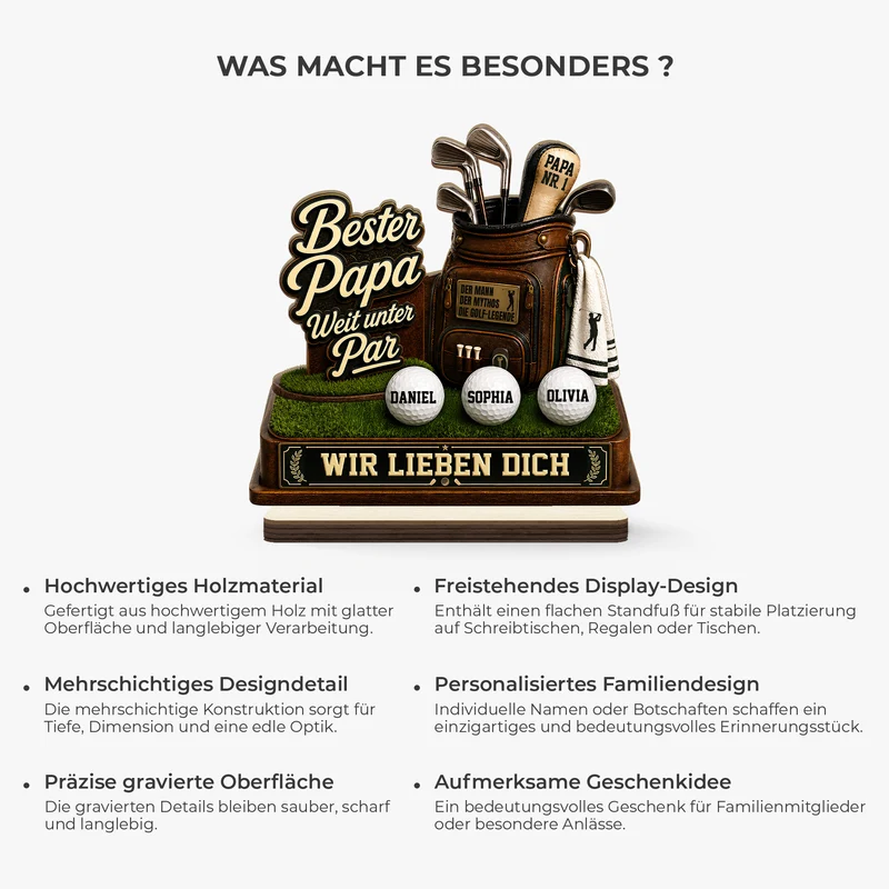 Bester Papa Weit Unter Par Golf - Personalisierte Vatertagsgeschenke | Holzaufsteller Mit Standfuß Papa Opa