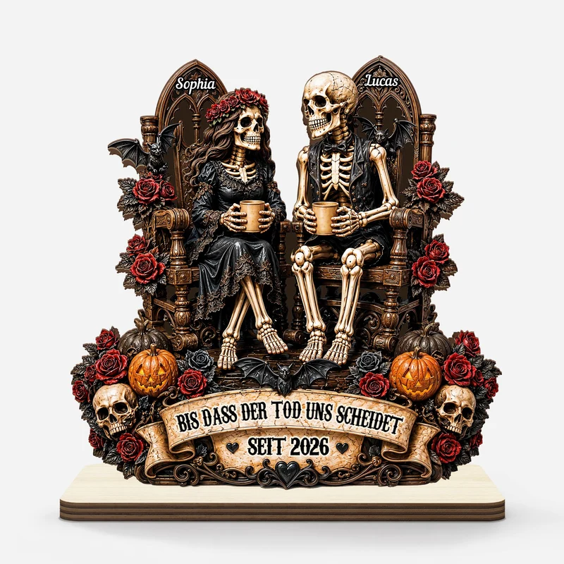 Liebe Stirbt Nie - Personalisierte Geschenke Paar | Holzaufsteller Mit Standfuß Halloween