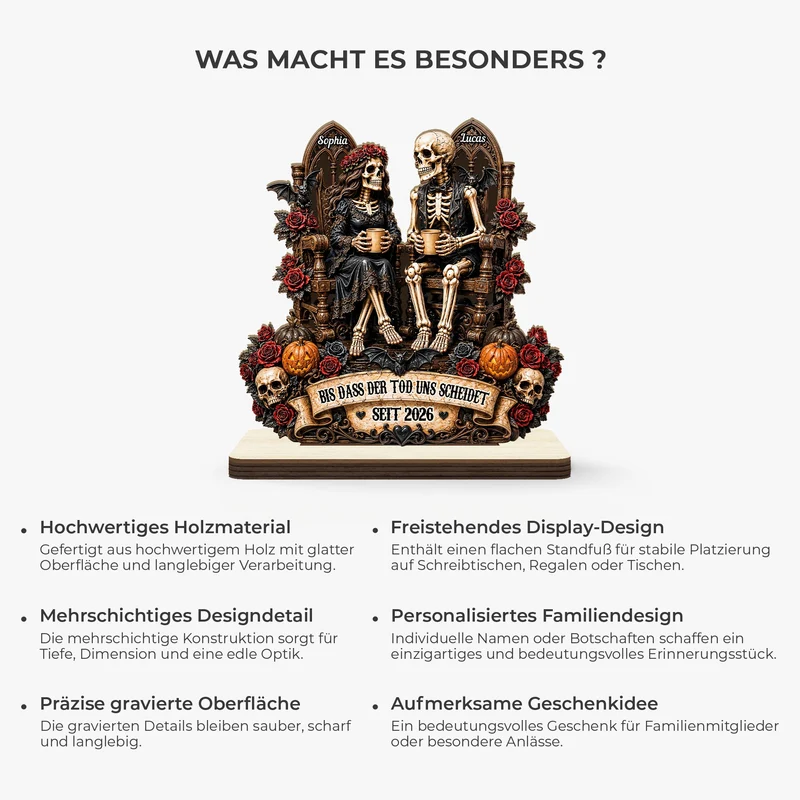 Liebe Stirbt Nie - Personalisierte Geschenke Paar | Holzaufsteller Mit Standfuß Halloween