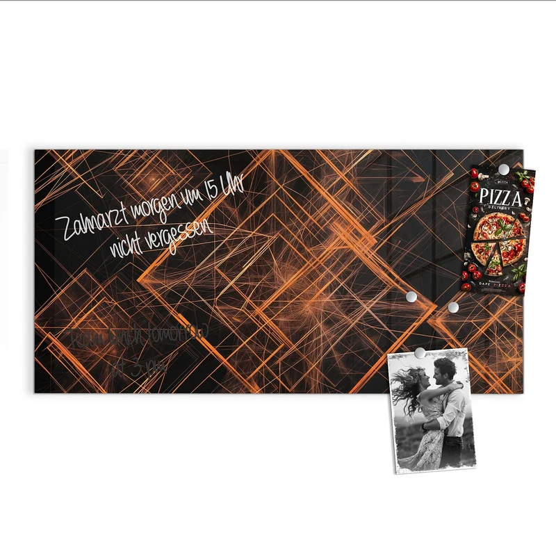 Glas Magnettafel - Orange Lichtlinien