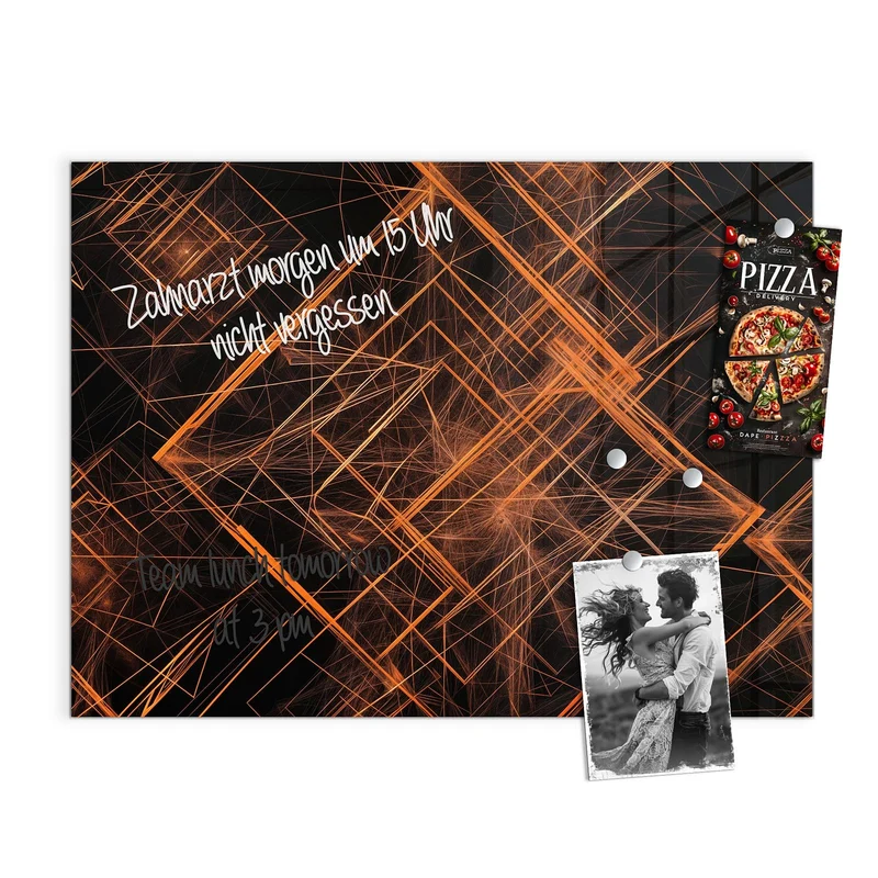 Glas Magnettafel - Orange Lichtlinien