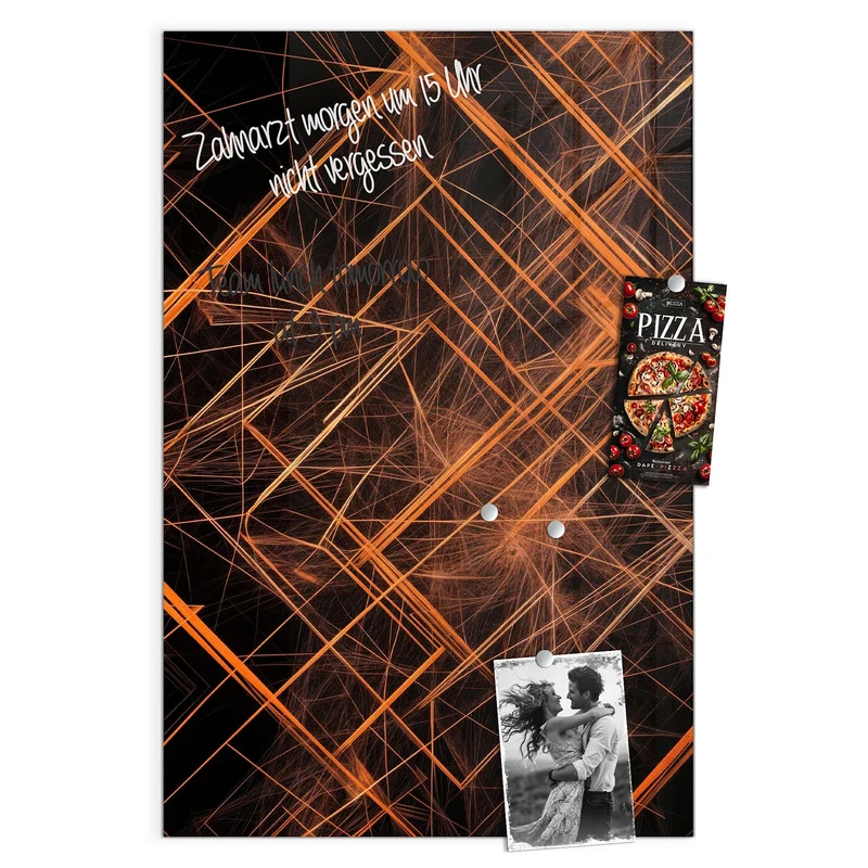 Glas Magnettafel - Orange Lichtlinien