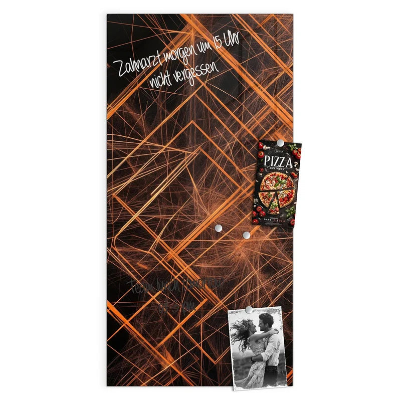 Glas Magnettafel - Orange Lichtlinien