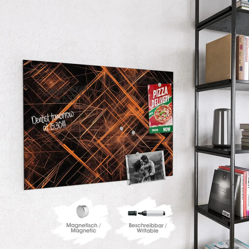 Glas Magnettafel - Orange Lichtlinien