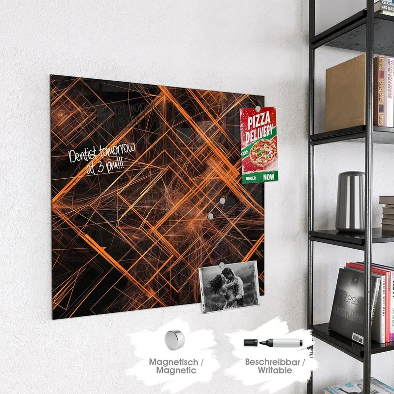 Glas Magnettafel - Orange Lichtlinien