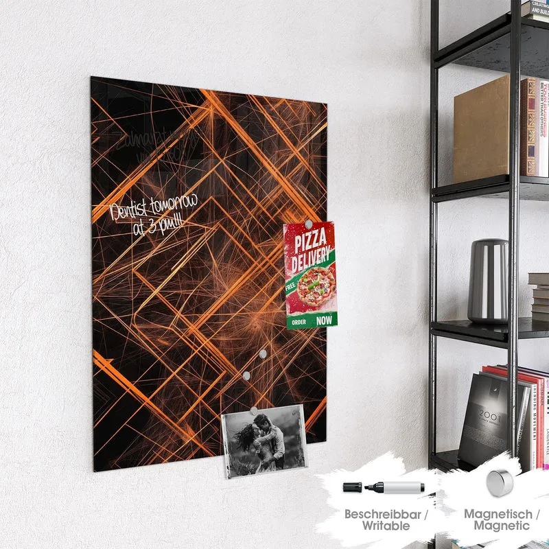 Glas Magnettafel - Orange Lichtlinien