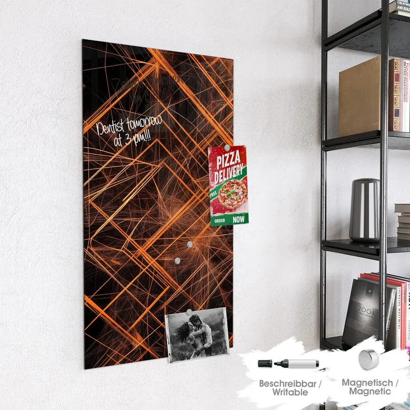 Glas Magnettafel - Orange Lichtlinien