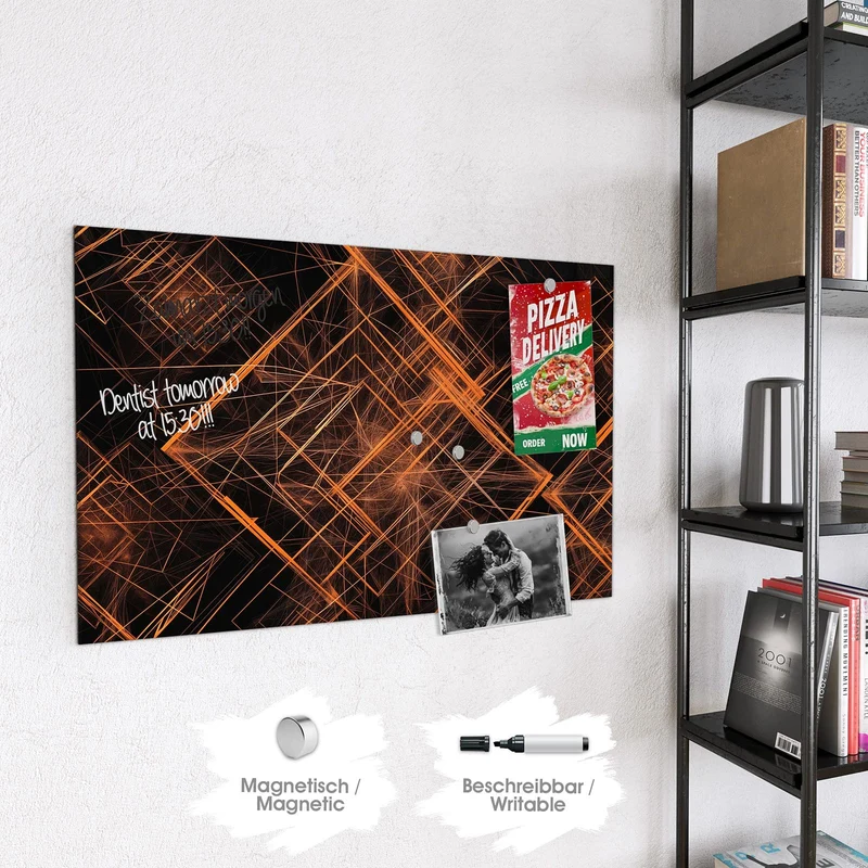 Glas Magnettafel - Orange Lichtlinien