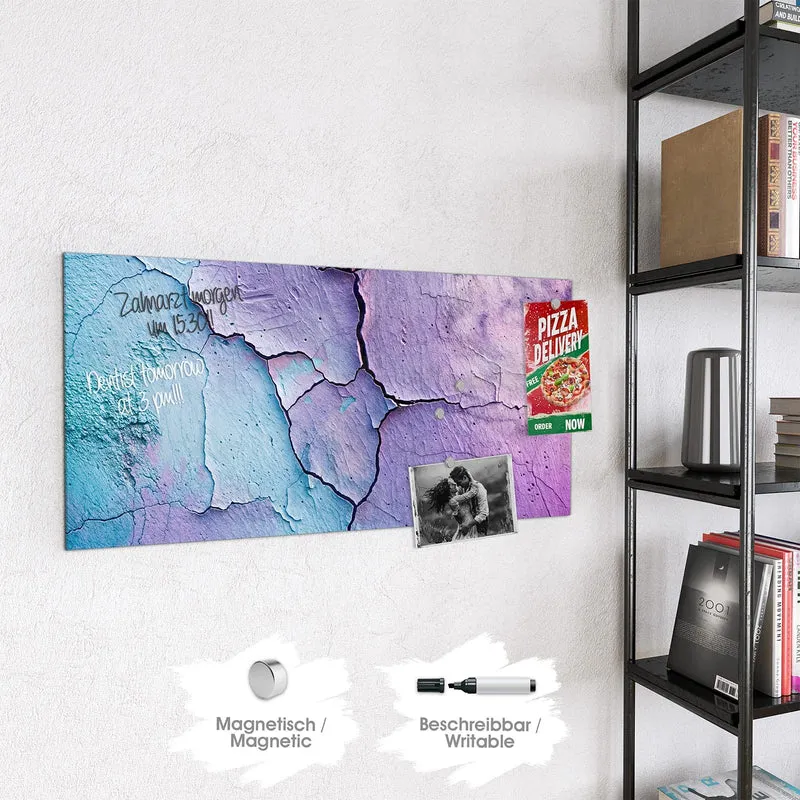 Glas Magnettafel - Risse in Violett
