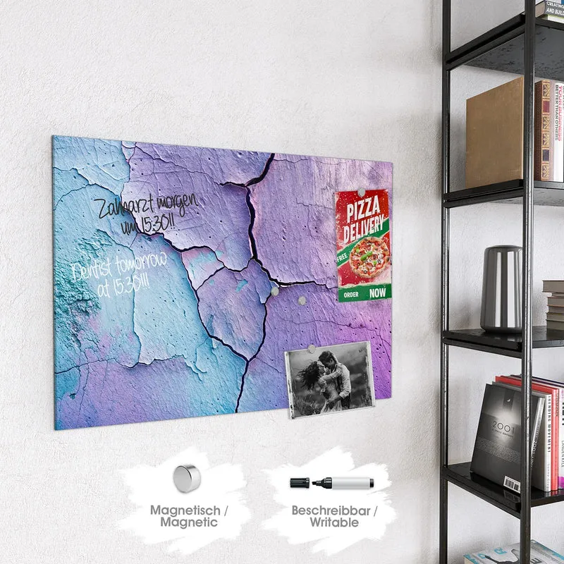 Glas Magnettafel - Risse in Violett