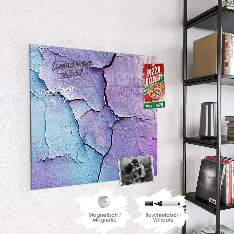 Glas Magnettafel - Risse in Violett