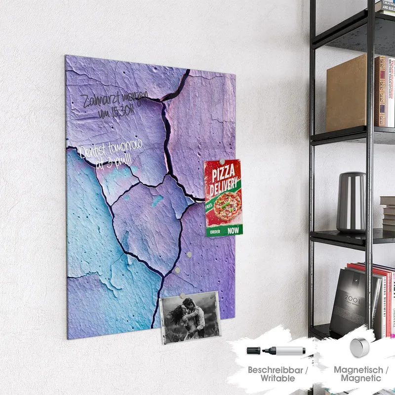 Glas Magnettafel - Risse in Violett