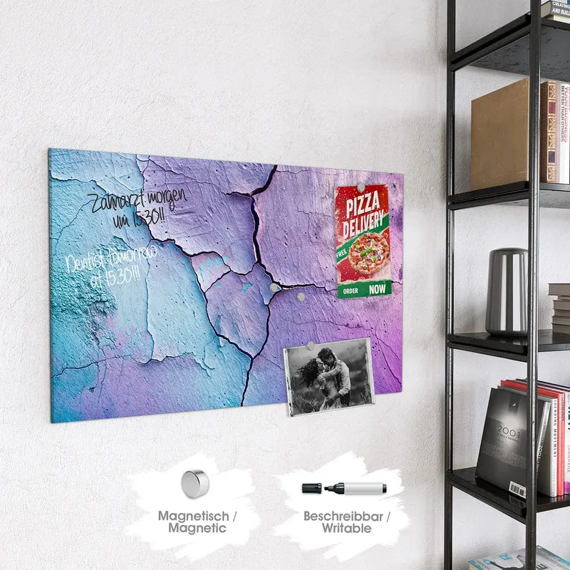 Glas Magnettafel - Risse in Violett