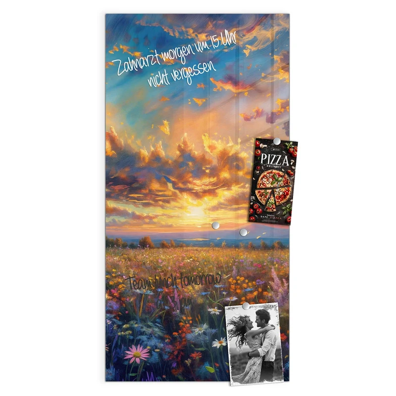 Glas Magnettafel - Gemalte Wildblumen