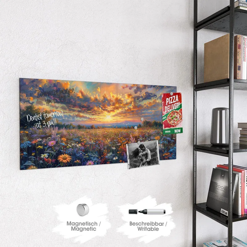 Glas Magnettafel - Gemalte Wildblumen