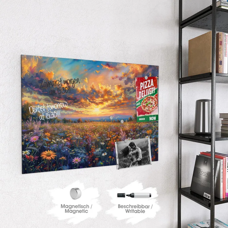 Glas Magnettafel - Gemalte Wildblumen