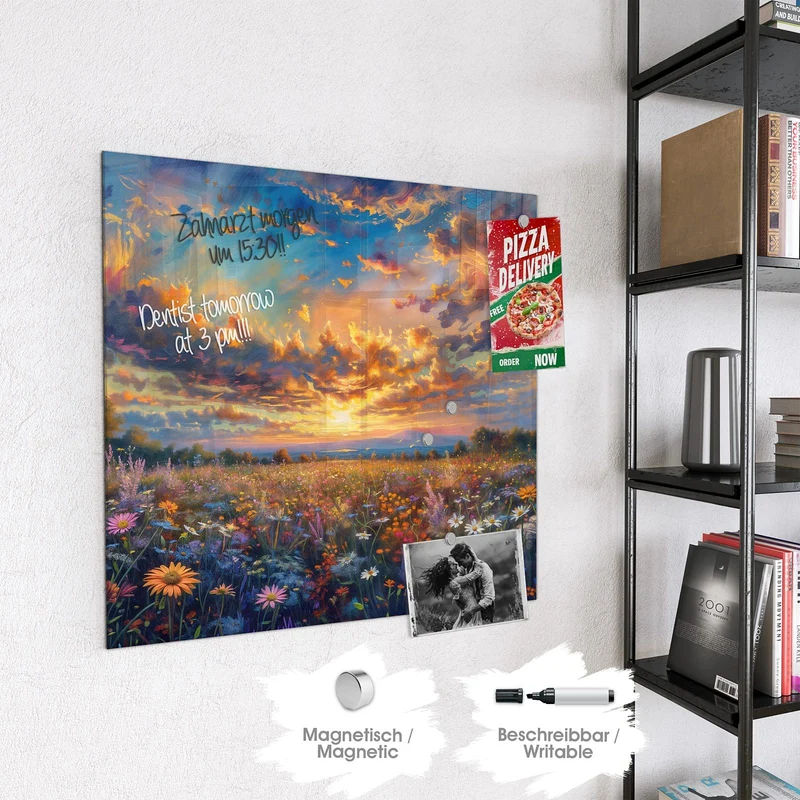 Glas Magnettafel - Gemalte Wildblumen