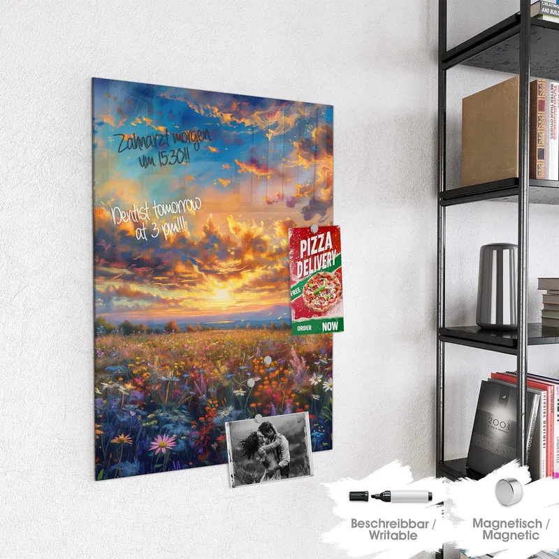 Glas Magnettafel - Gemalte Wildblumen