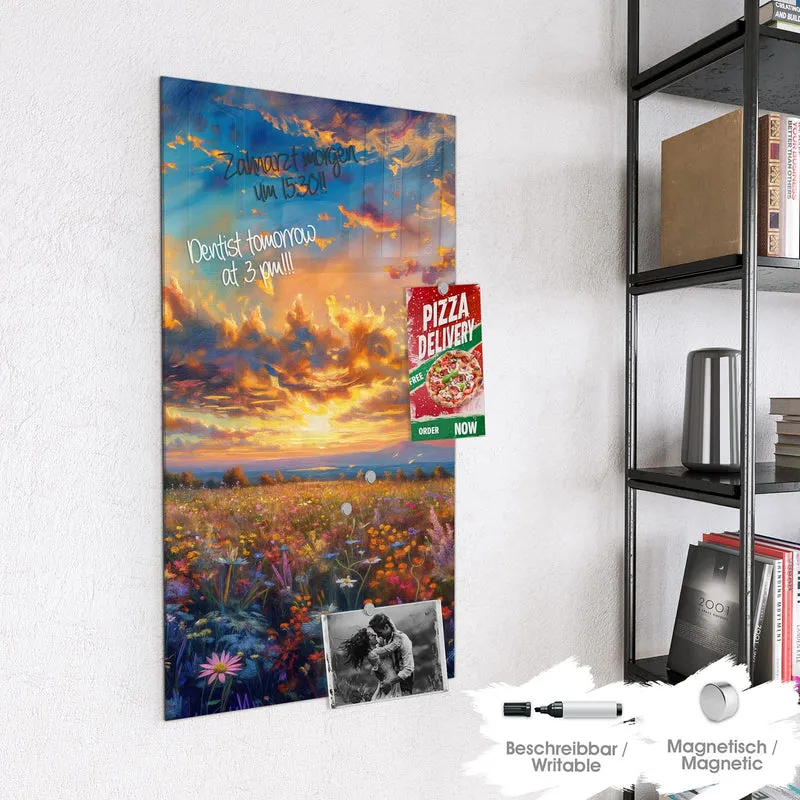 Glas Magnettafel - Gemalte Wildblumen