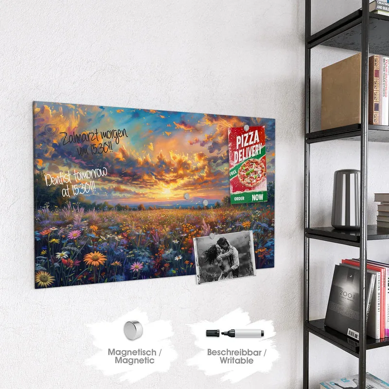 Glas Magnettafel - Gemalte Wildblumen